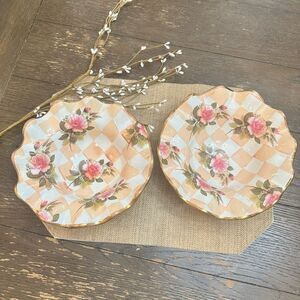 Mackenzie-Childs Orange Marmalade Honeymoon Check 2 Pc Fluted 8.5” Bowls Vintage